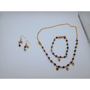 Gold And Brown/Maple Leaf Necklace Earrings And Bracelet Set